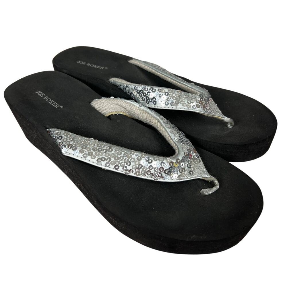 Joe Boxer Black 7/8 Women's Sandals Gray Sequin Wedge